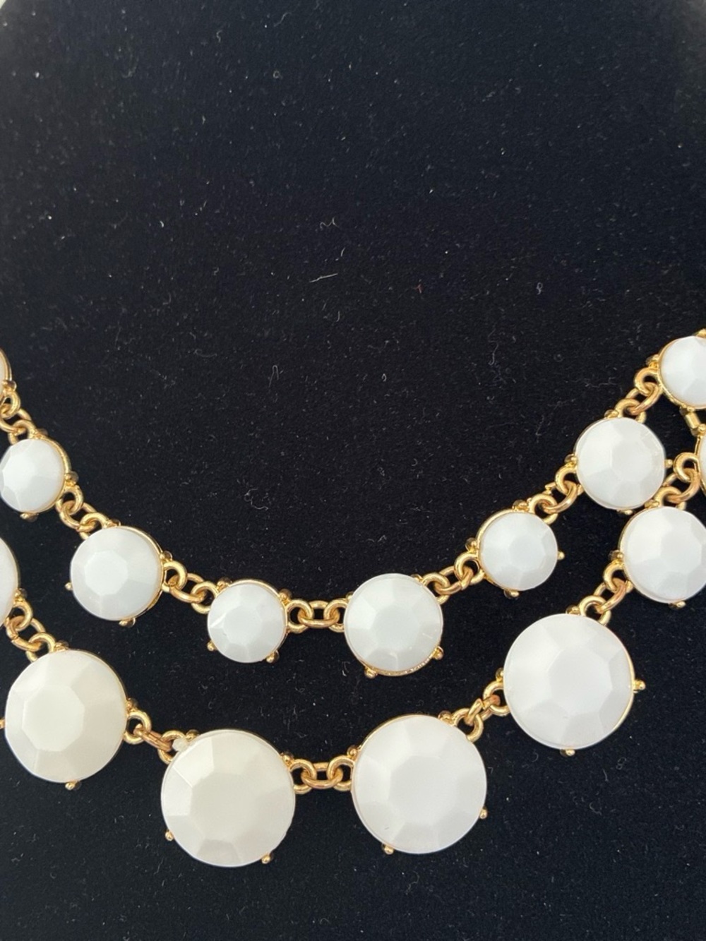 Gold-Tone White Beaded Double-Row Statement Necklace
